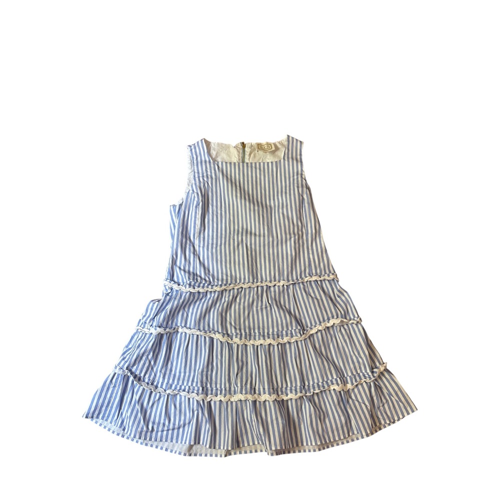 Sail to Sable Dress Women Blue White Striped Ric Rac Tiered Mini SIZE M
